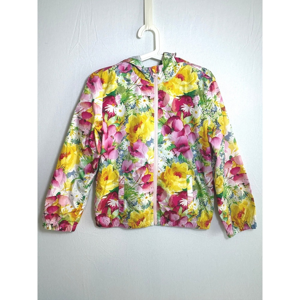 Gap Kids Floral Windbreaker Jacket Multicolor Hooded Full Zip XL 12-13 Regular